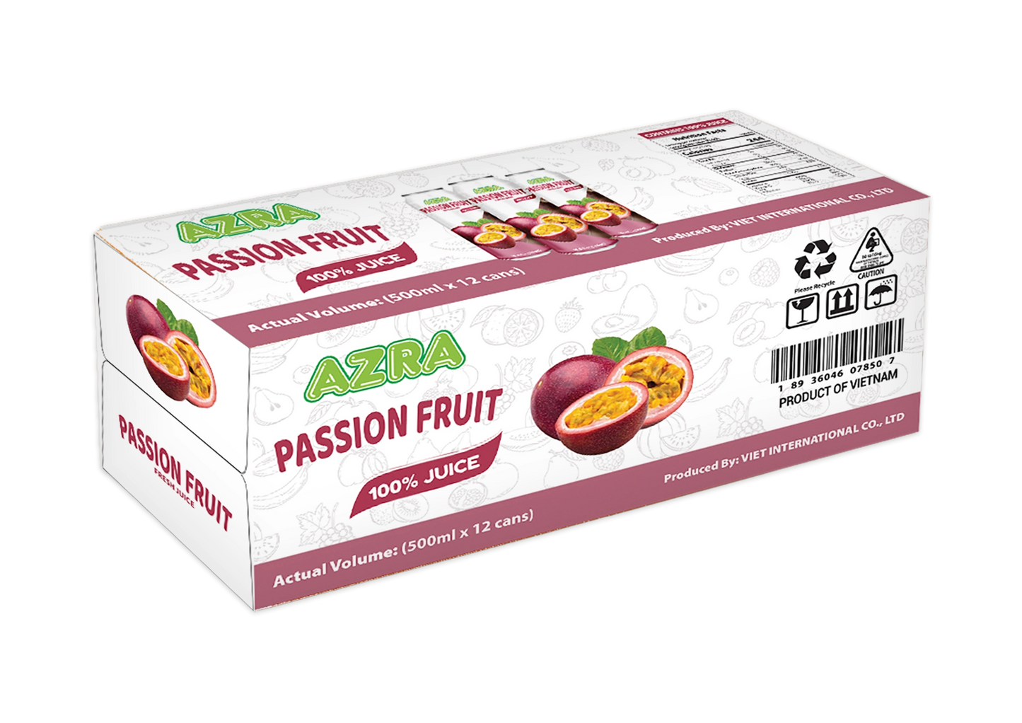 AZRA Passion Fruit Juice – 12 Pack (500ml Cans)  100% Tropical Juice – Imported from Vietnam