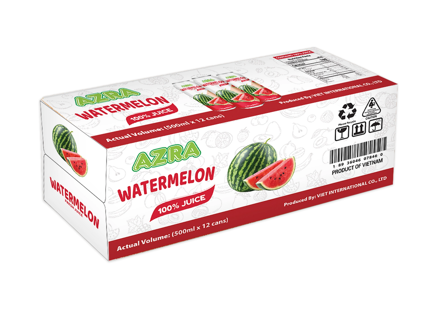 AZRA Watermelon Juice 12 Can Case 6 Liter Total