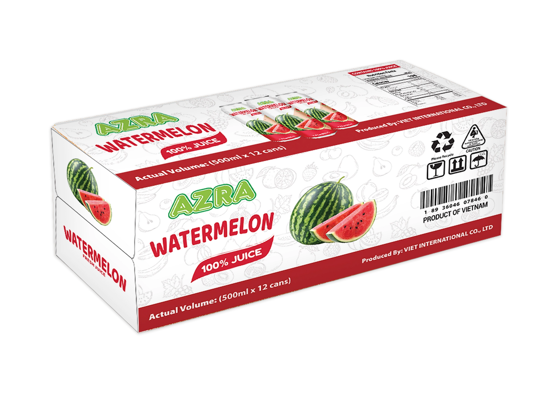 AZRA Watermelon Juice 12 Can Case 6 Liter Total