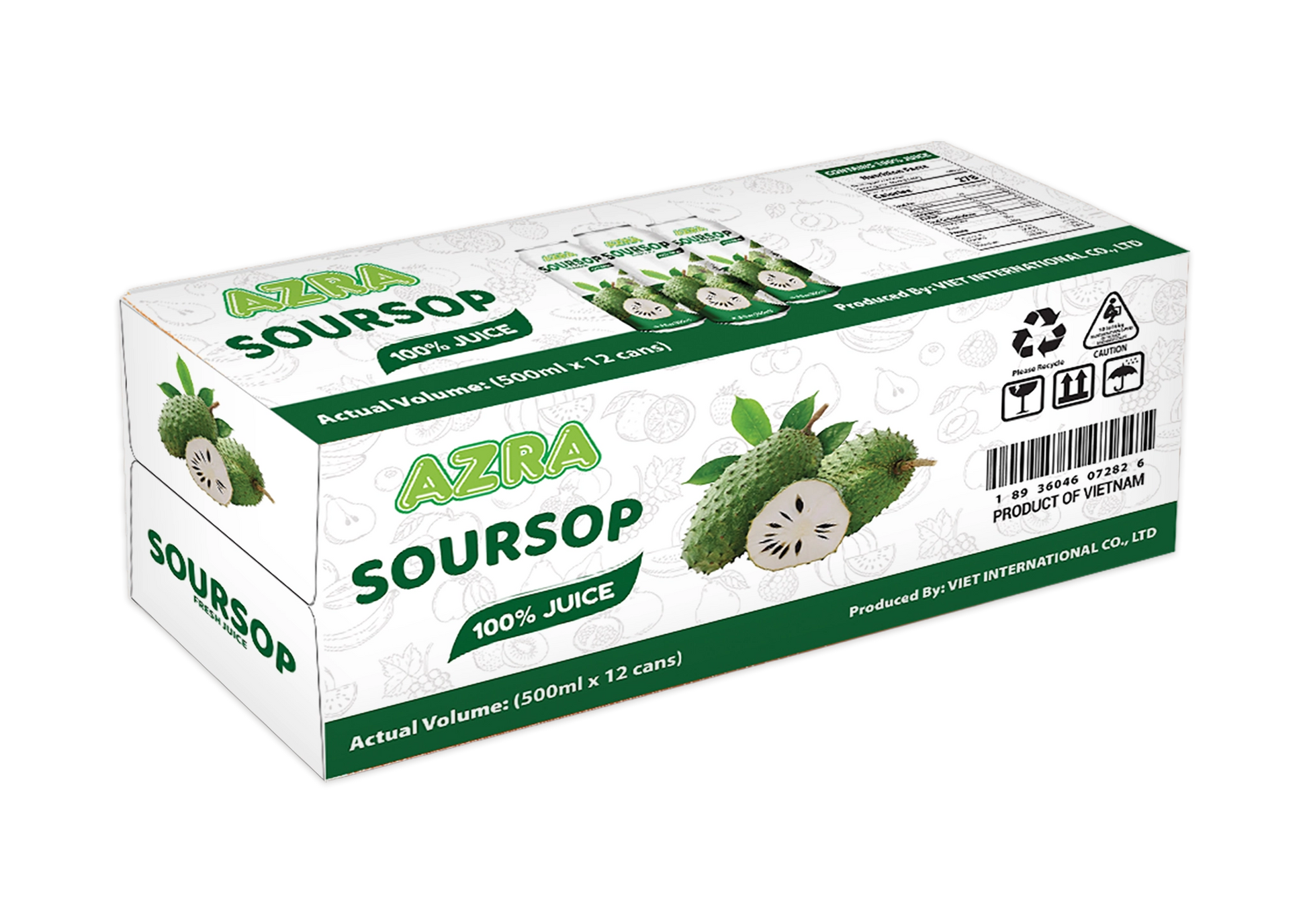 AZRA Soursop Juice 12 Pack Case – 500ml Cans – Imported Vietnamese Tropical Juice