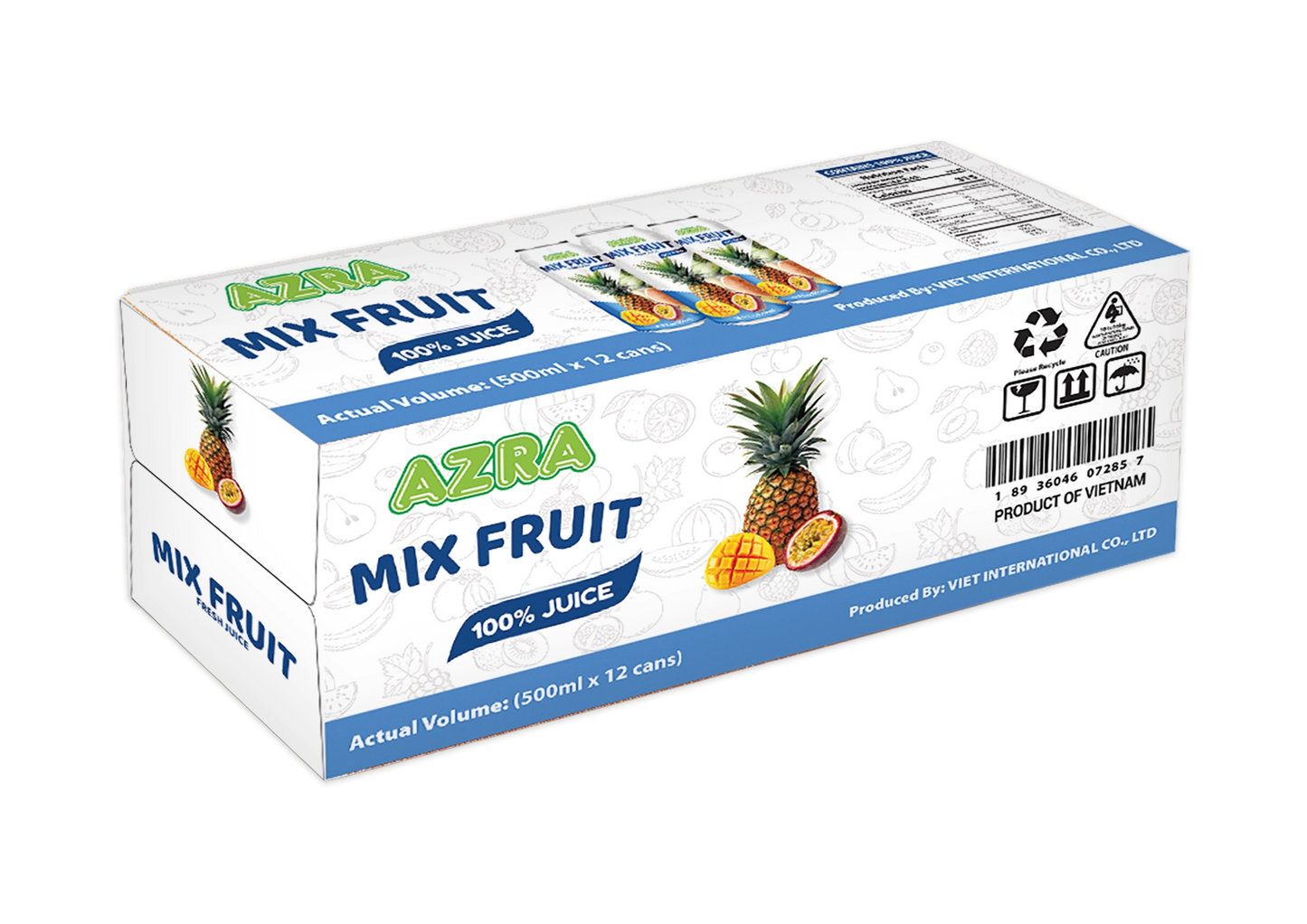 AZRA Mix Fruit Juice 12 can case 500ml packaging box