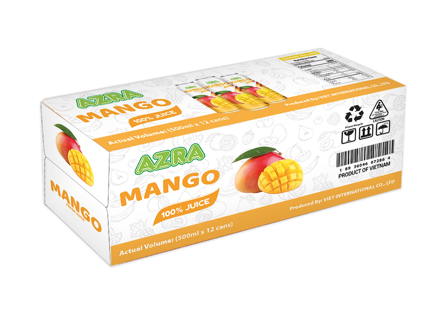 AZRA Mango Juice 12 Pack – 100% Tropical Juice – 500ml Cans – Imported from Vietnam