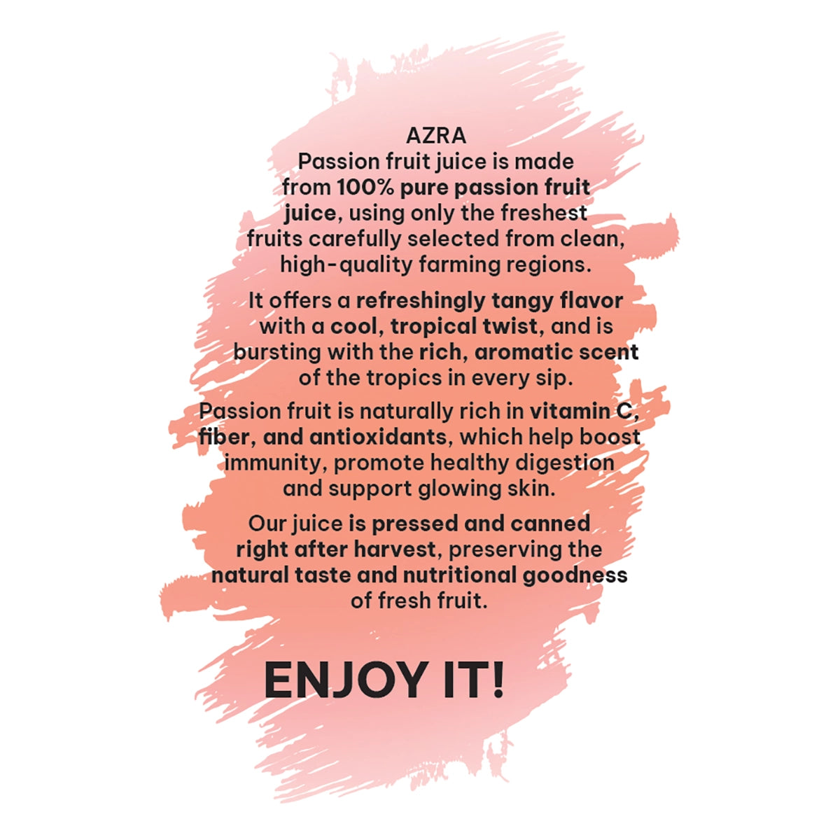 AZRA Passion Fruit 500ml can front label 100 percent juice