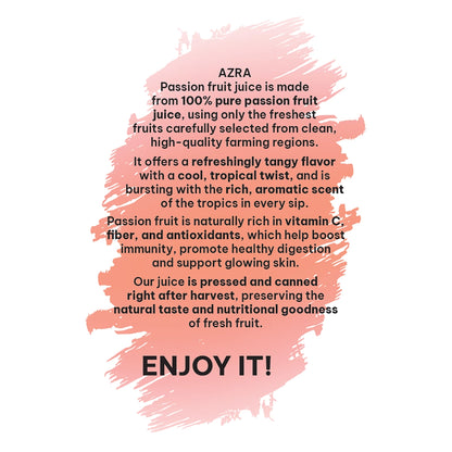 AZRA Passion Fruit 500ml can front label 100 percent juice