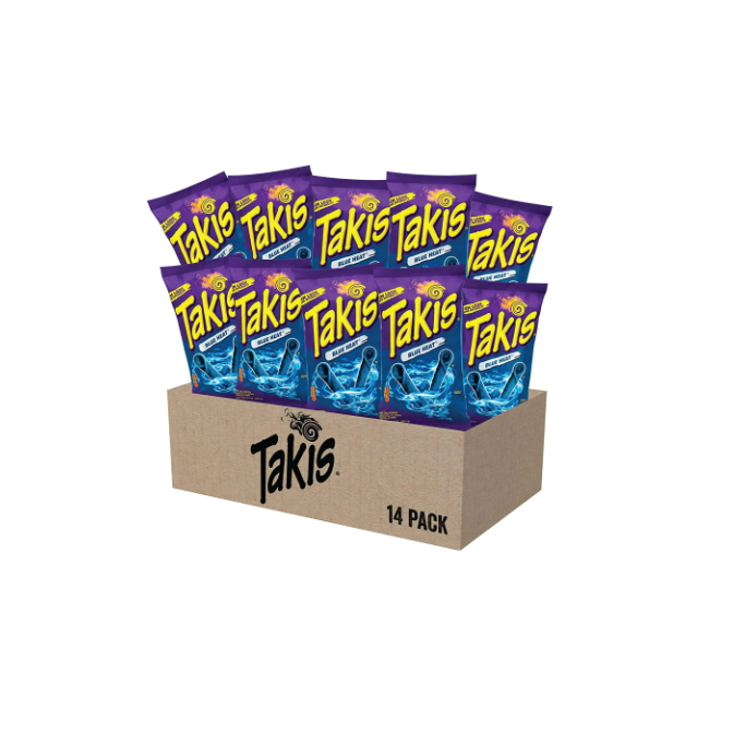 Takis Blue Heat Hot Chili Pepper Rolled Tortilla Chips - Case of 14, 9.9oz Bags