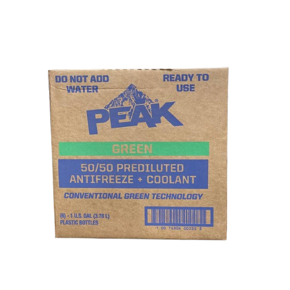 Side view of PEAK® Conventional 50/50 Ready Use Antifreeze + Coolant bulk packaging.
