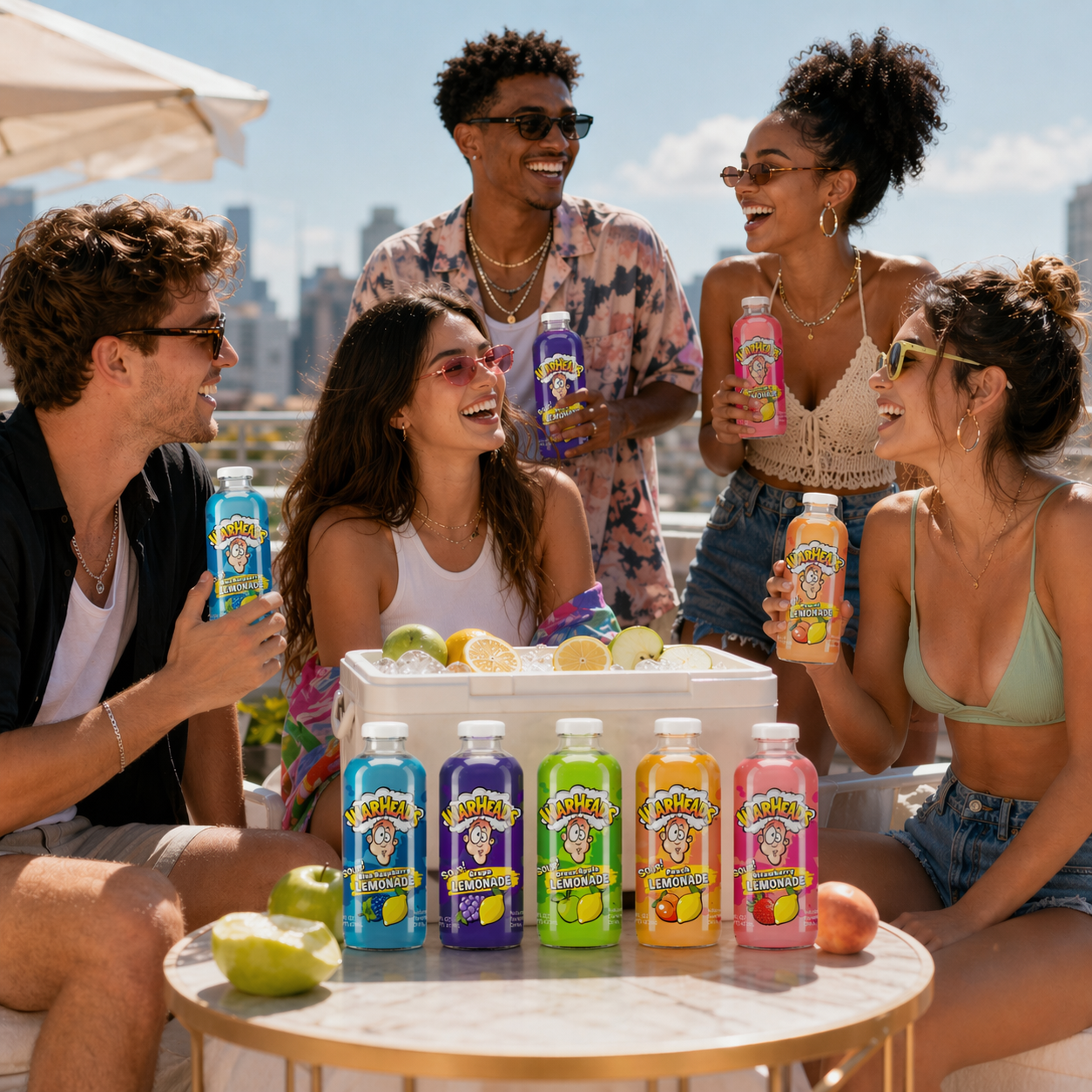 Warheads Sour Lemonade Variety Pack, 5 Bottles, 16 fl oz Each, Assorted Flavored Lemonade Drink, Blue Raspberry, Green Apple, Grape, Peach & Strawberry