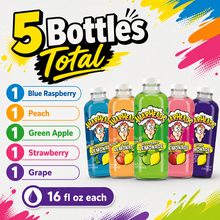 Warheads Sour Lemonade Variety Pack, 5 Bottles, 16 fl oz Each, Assorted Flavored Lemonade Drink, Blue Raspberry, Green Apple, Grape, Peach & Strawberry