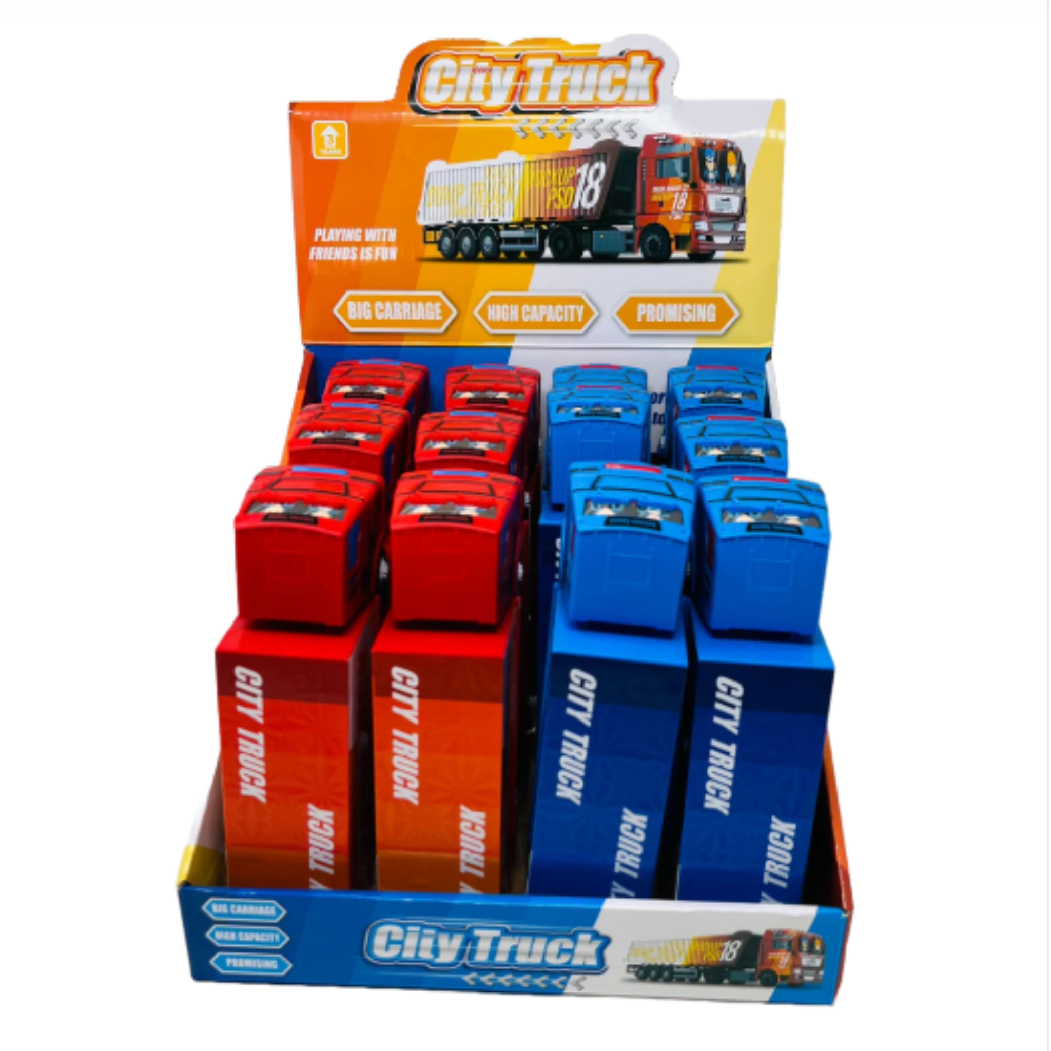 City Truck Toy Set with 12 Push & Go Trucks and Candy Inside.