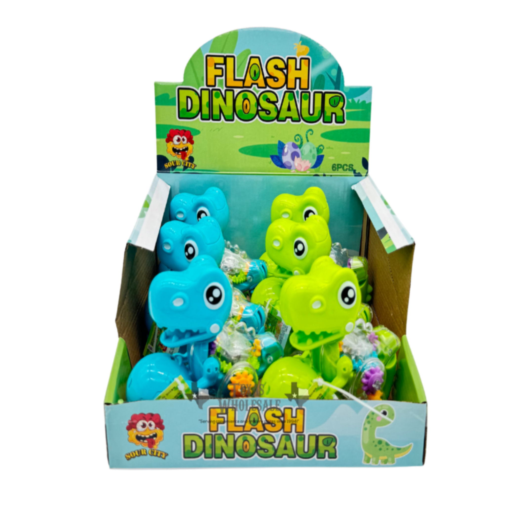 Flash Dinosaur Toy Set – 6 Pieces with Light-Up Action and Candy Surprise