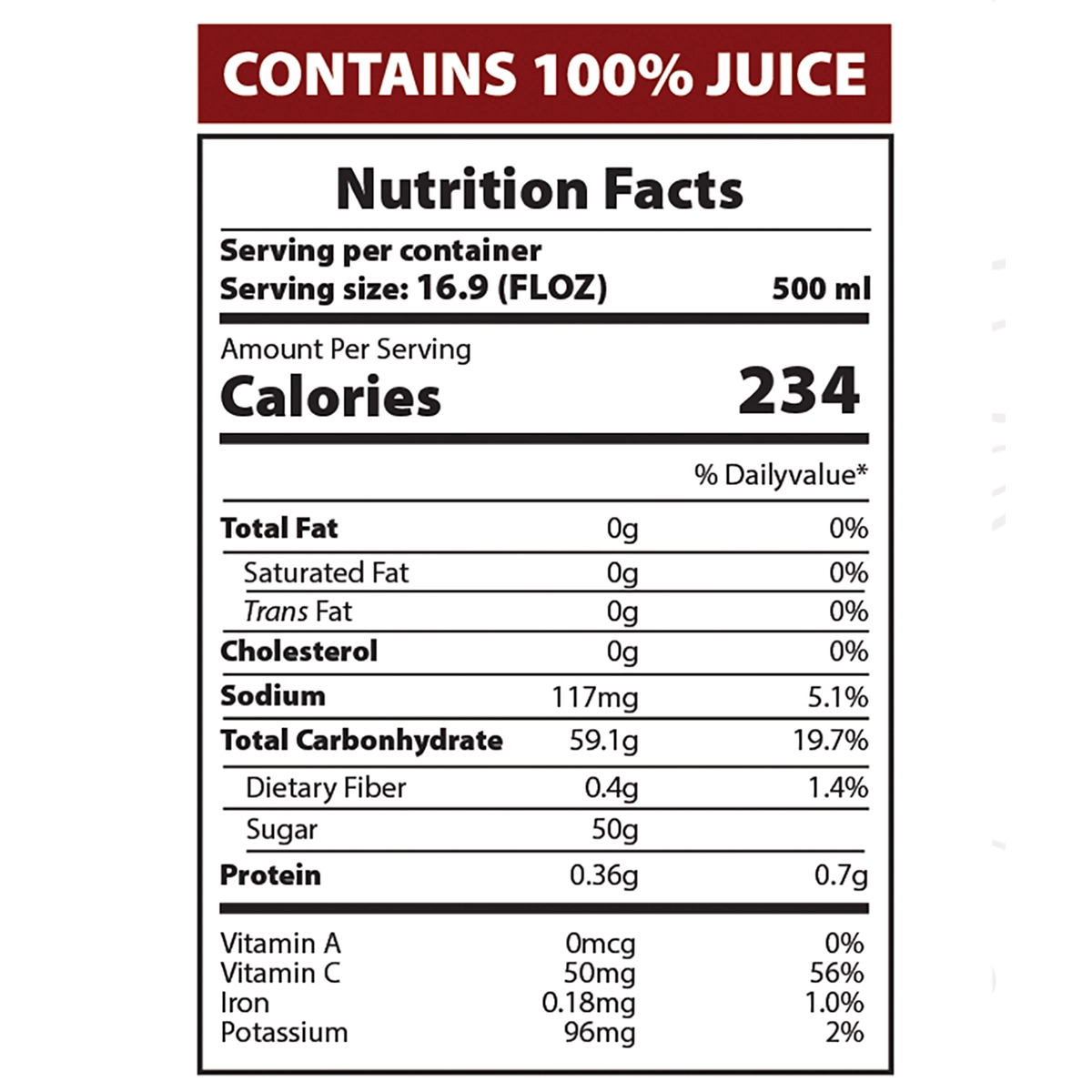 AZRA Grape Juice Nutrition Facts 500ml