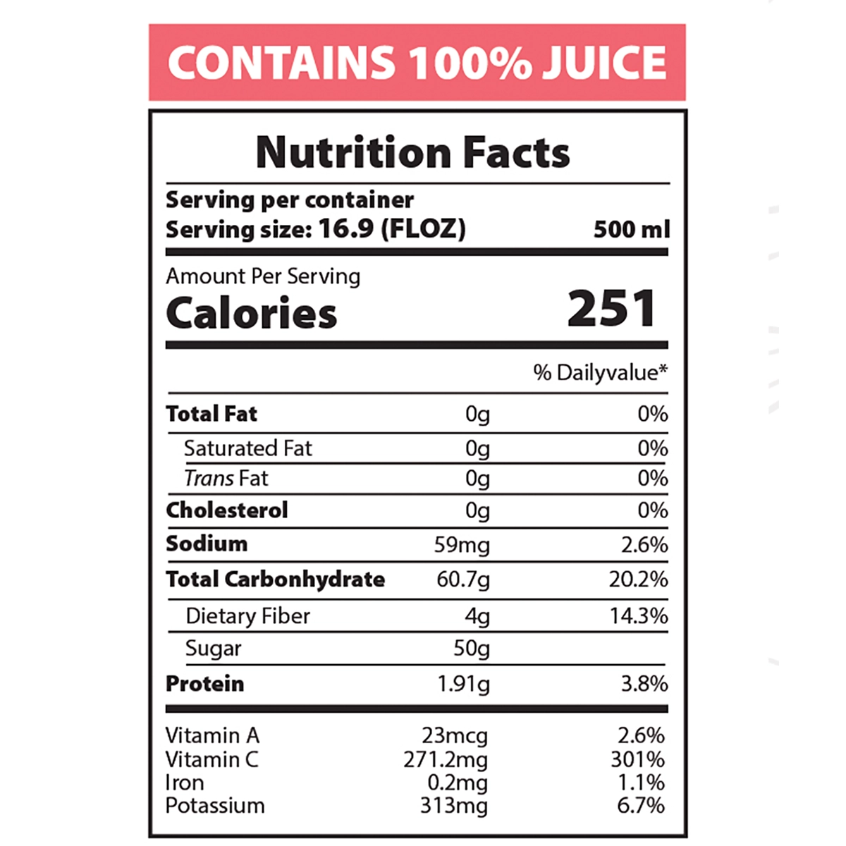 AZRA Guava Juice Nutrition Facts 500ml Can