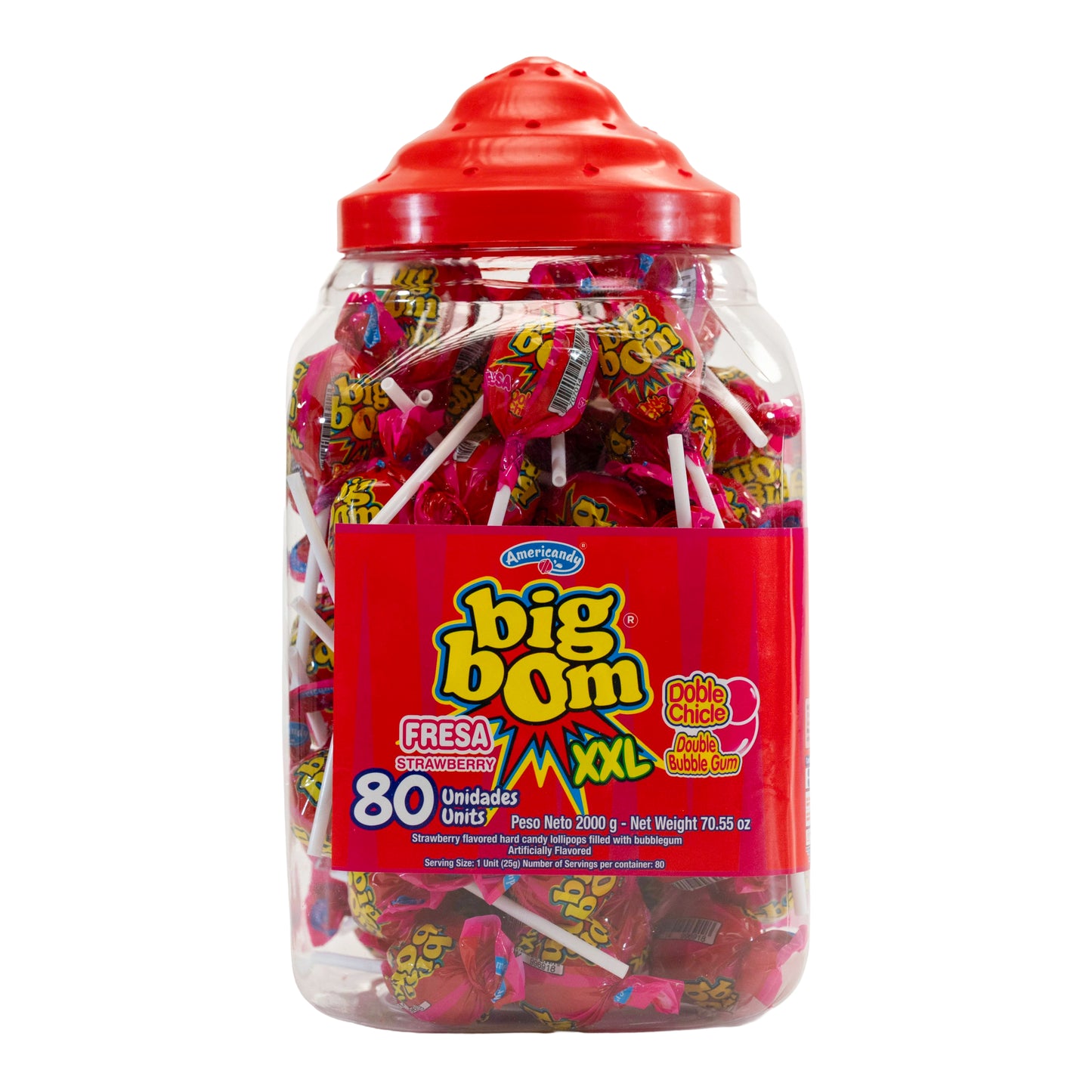 Big Bom XXL – Strawberry Burst (Jar of 80 Lollipops)