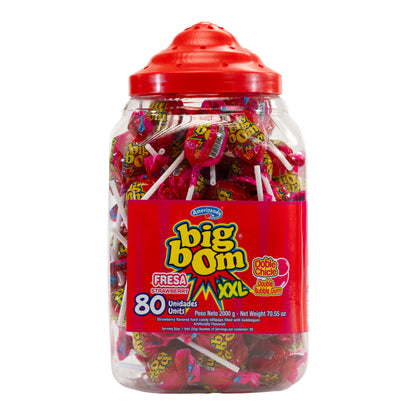 Big Bom XXL – Strawberry Burst (Jar of 80 Lollipops)