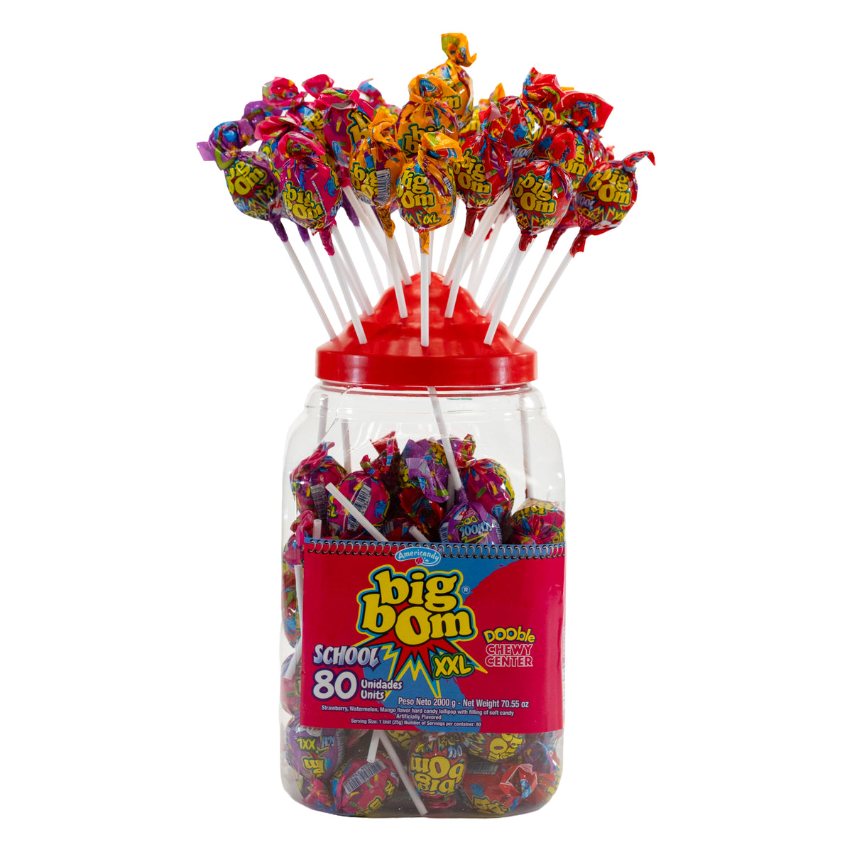 Big Bom XXL School Mix – Chewy Center Fun (Jar of 80 Lollipops)