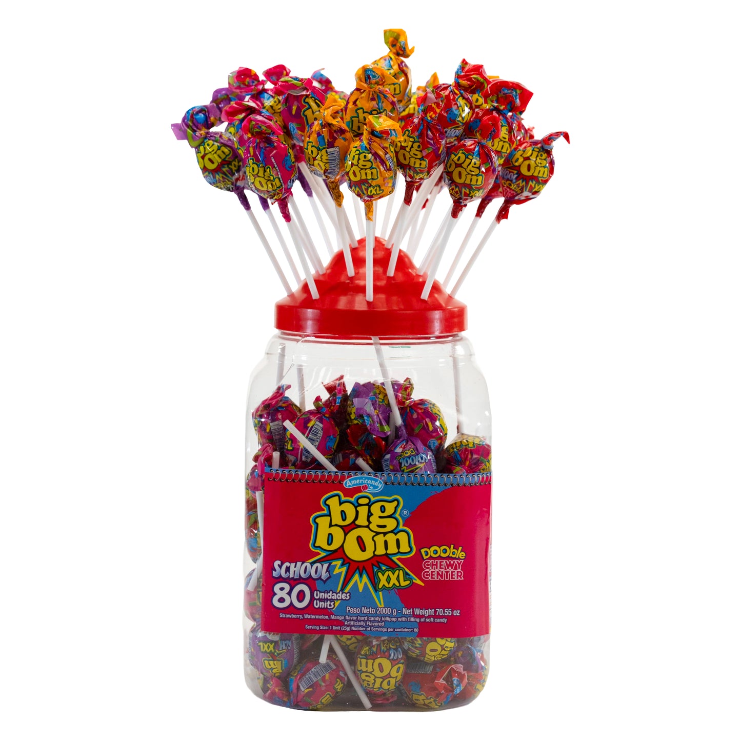 Big Bom XXL School Mix – Chewy Center Fun (Jar of 80 Lollipops)