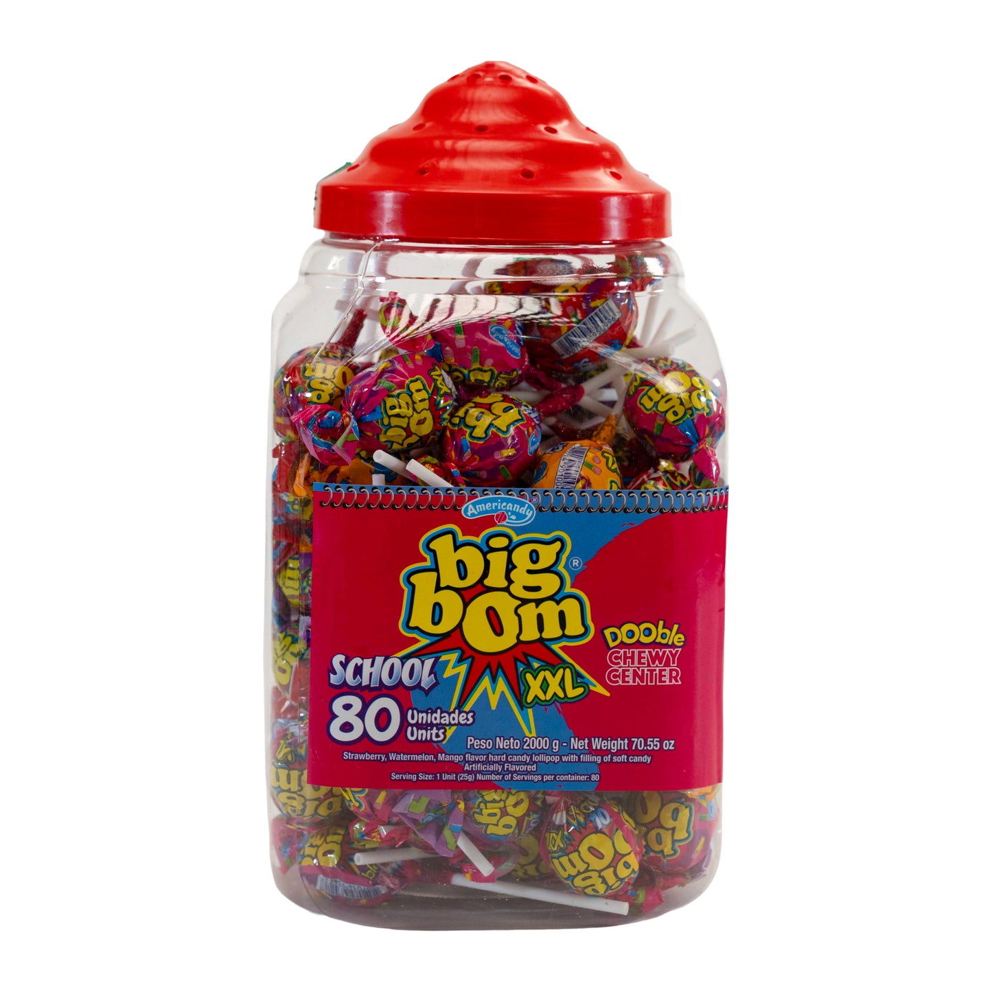 Big Bom XXL School Mix – Chewy Center Fun (Jar of 80 Lollipops)