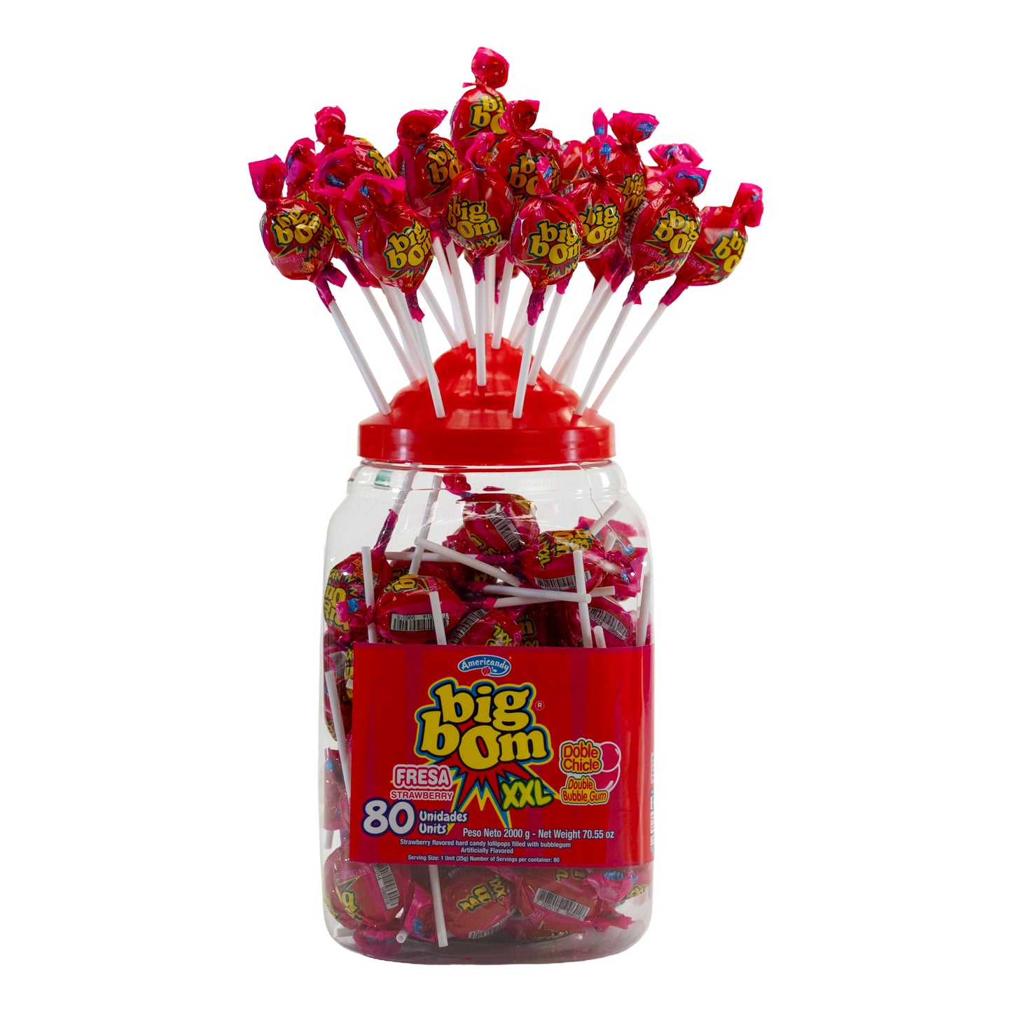 Big Bom XXL – Strawberry Burst (Jar of 80 Lollipops)