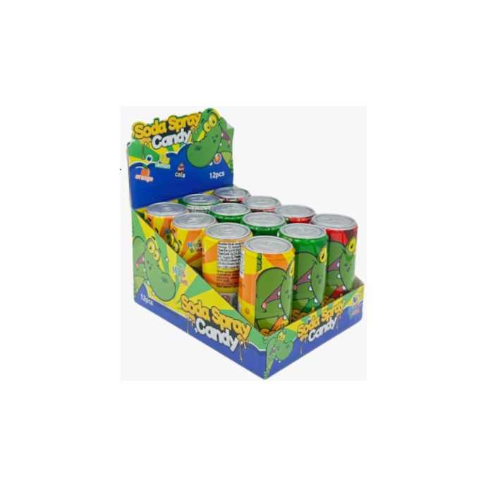 Kids Boom Soda Spray Candy - Assorted Flavors (Lemon, Orange, Cola) - 12 pcs