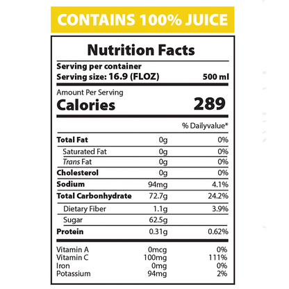 AZRA Mango Juice nutrition facts 500ml can 289 calories 100 percent juice