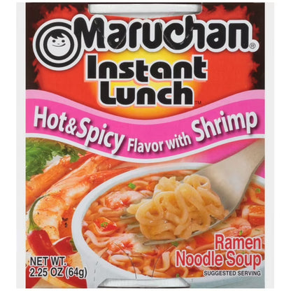Maruchan Instant Lunch – Hot & Spicy Shrimp Flavor (2.25 oz, 12-Pack)