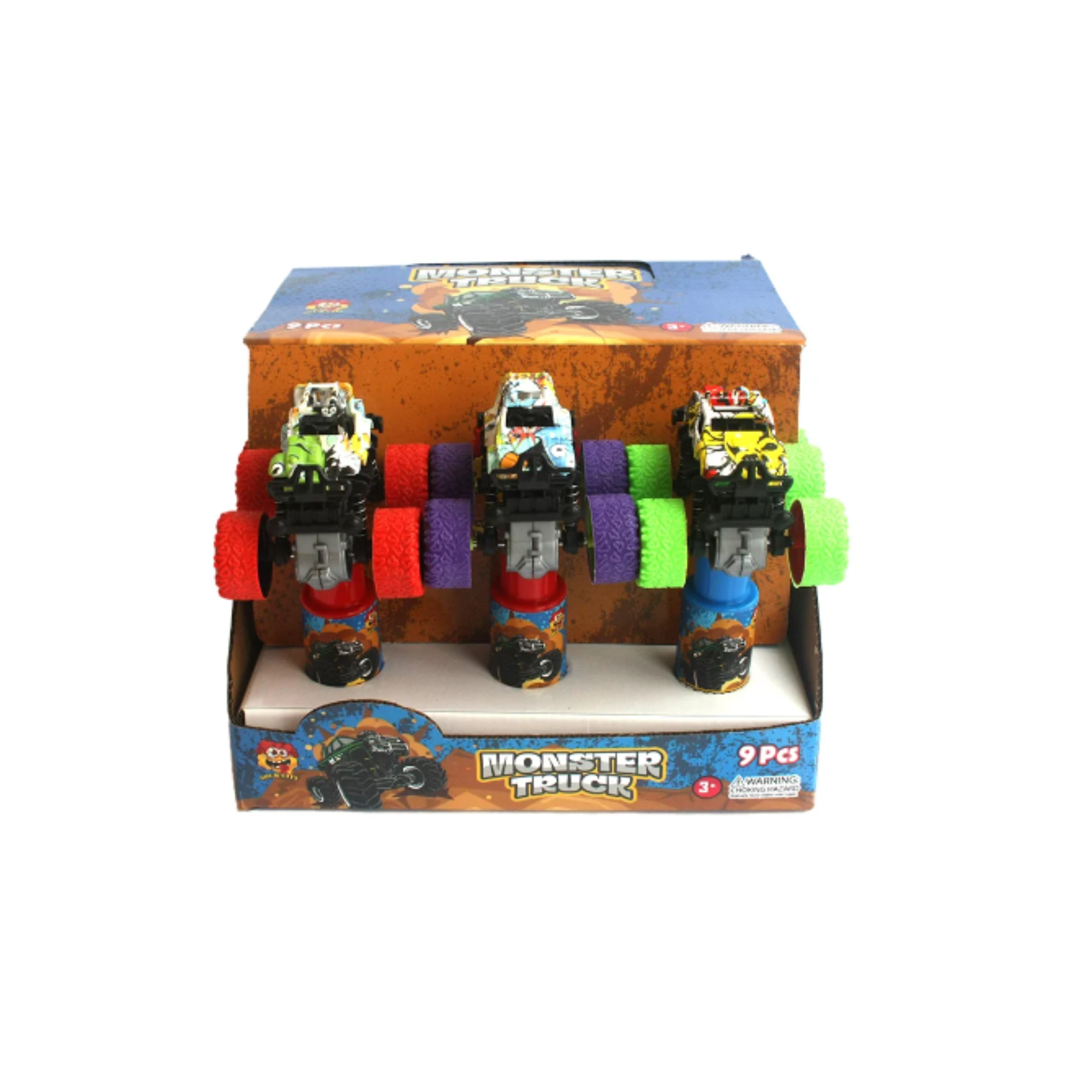 Monster Truck Toy Set – 9 Push & Go Trucks with Candy and Vibrating Action