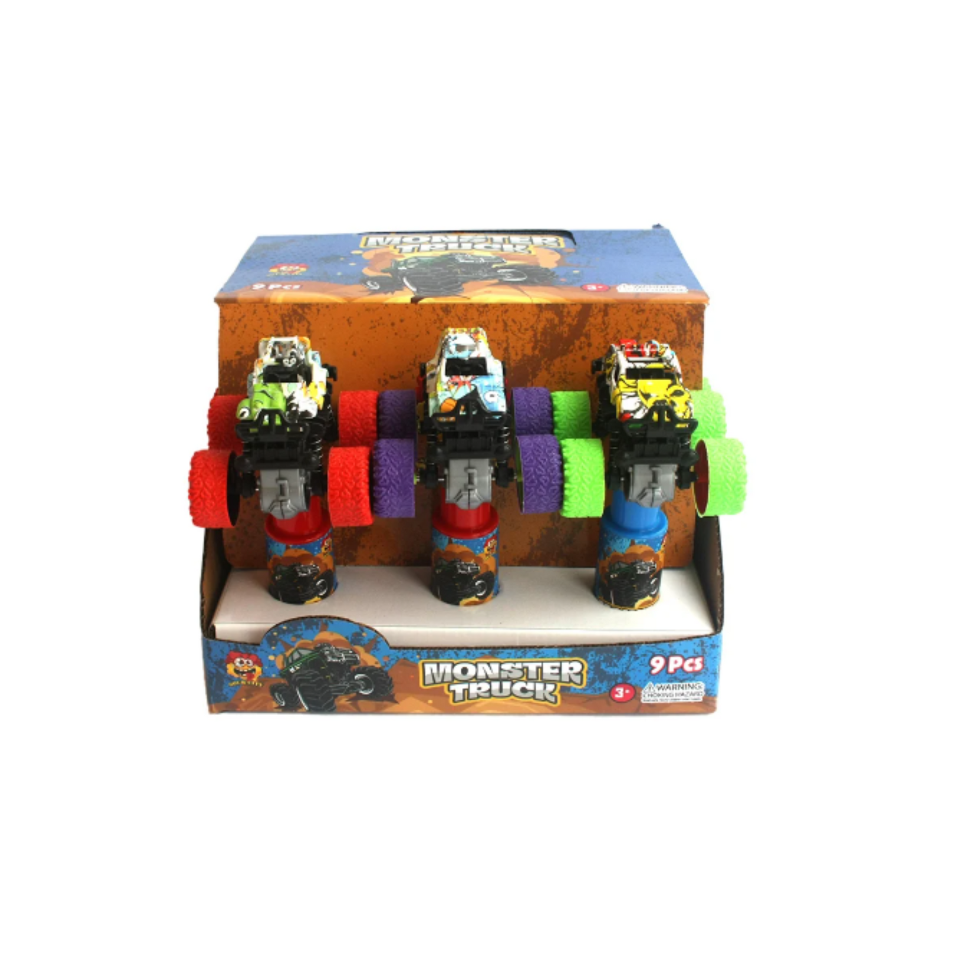 Monster Truck Toy Set with 9 Push & Go Trucks and Candy Inside