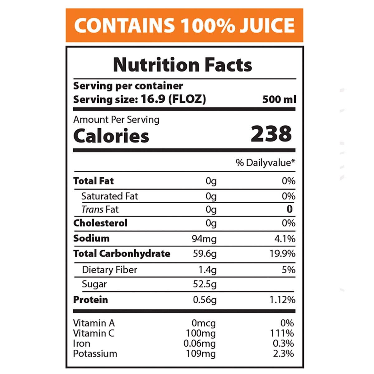 AZRA Orange Juice Nutrition Facts 500ml Can