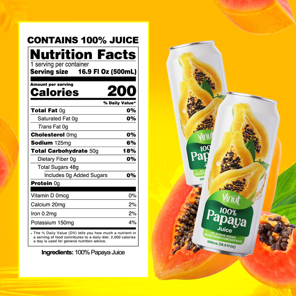 Vinut 100% Papaya Juice – Pack of 12 Cans (16.57 fl oz)