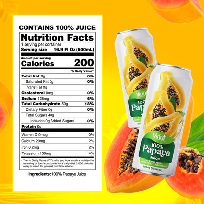 Vinut 100% Papaya Juice – Pack of 12 Cans (16.57 fl oz)