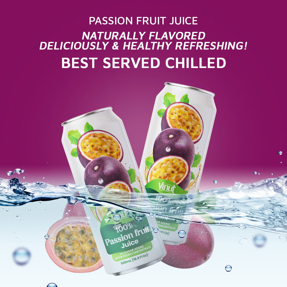 Vinut 100% Passion Fruit Juice – Pack of 12 Cans (11.15 fl oz)