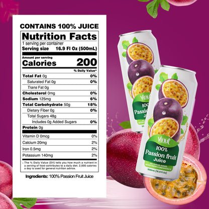 Vinut 100% Passion Fruit Juice – Pack of 12 Cans (11.15 fl oz)