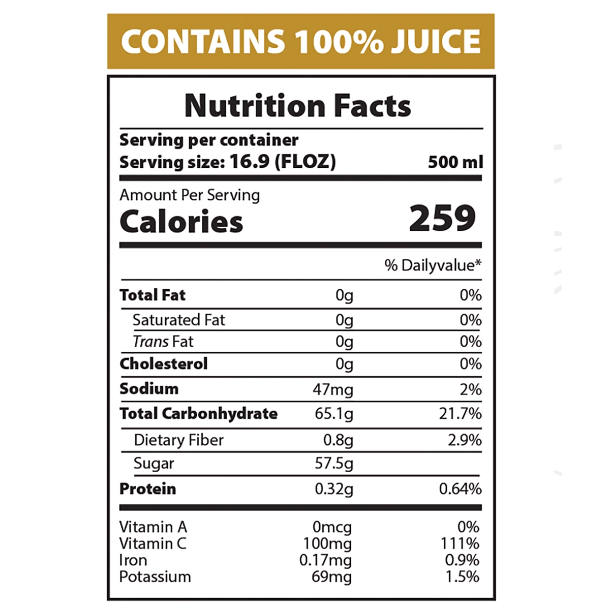 AZRA Pineapple Juice Nutrition Facts 500ml Can