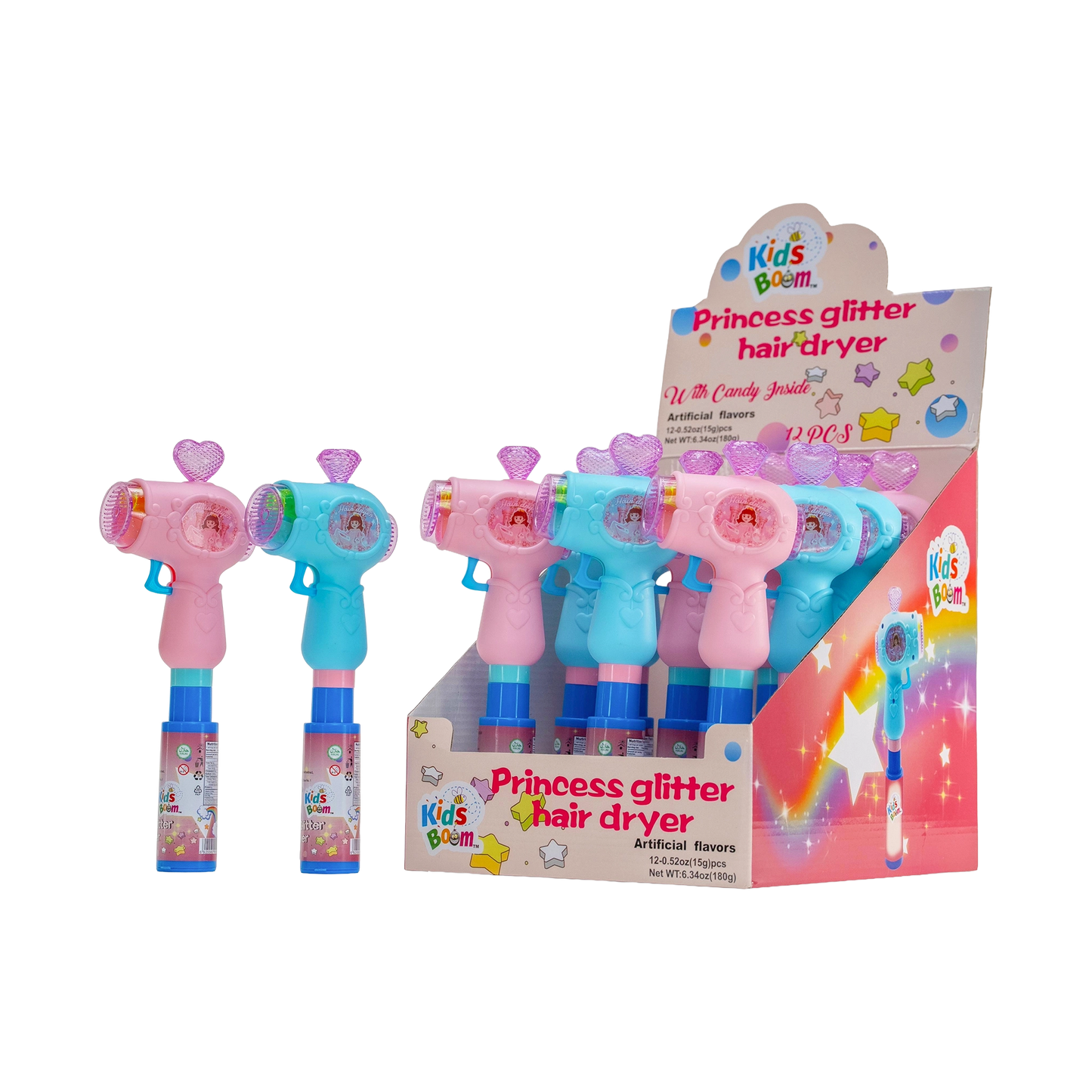 KidsBoom™ Princess Glitter Hair Dryer - 12pcs (15g Each) |Glitter Glam Treat