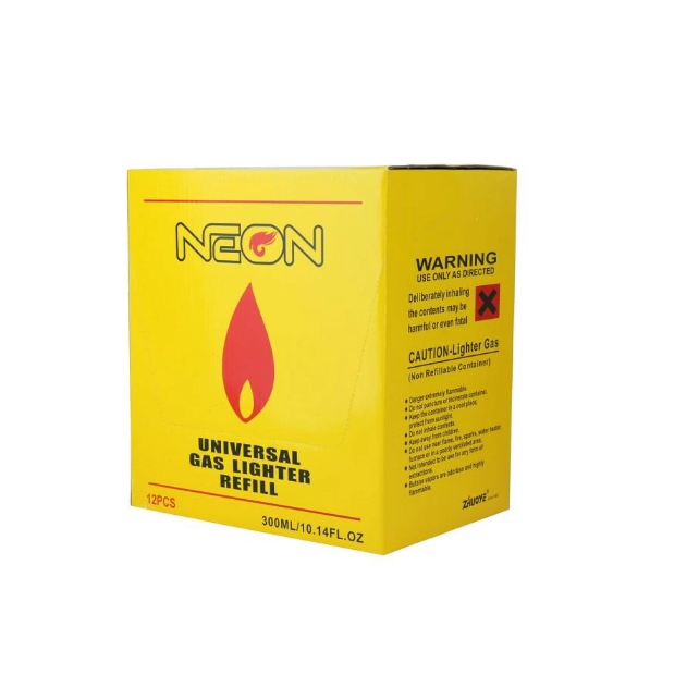 Neon Universal Butane Gas Lighter Refill - 12 Pack, Ultra Refined (Yellow)