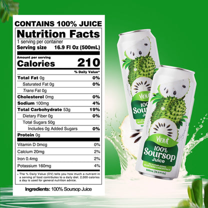 Vinut 100% Soursop Juice – Pack of 12 Cans (11.15 fl oz)