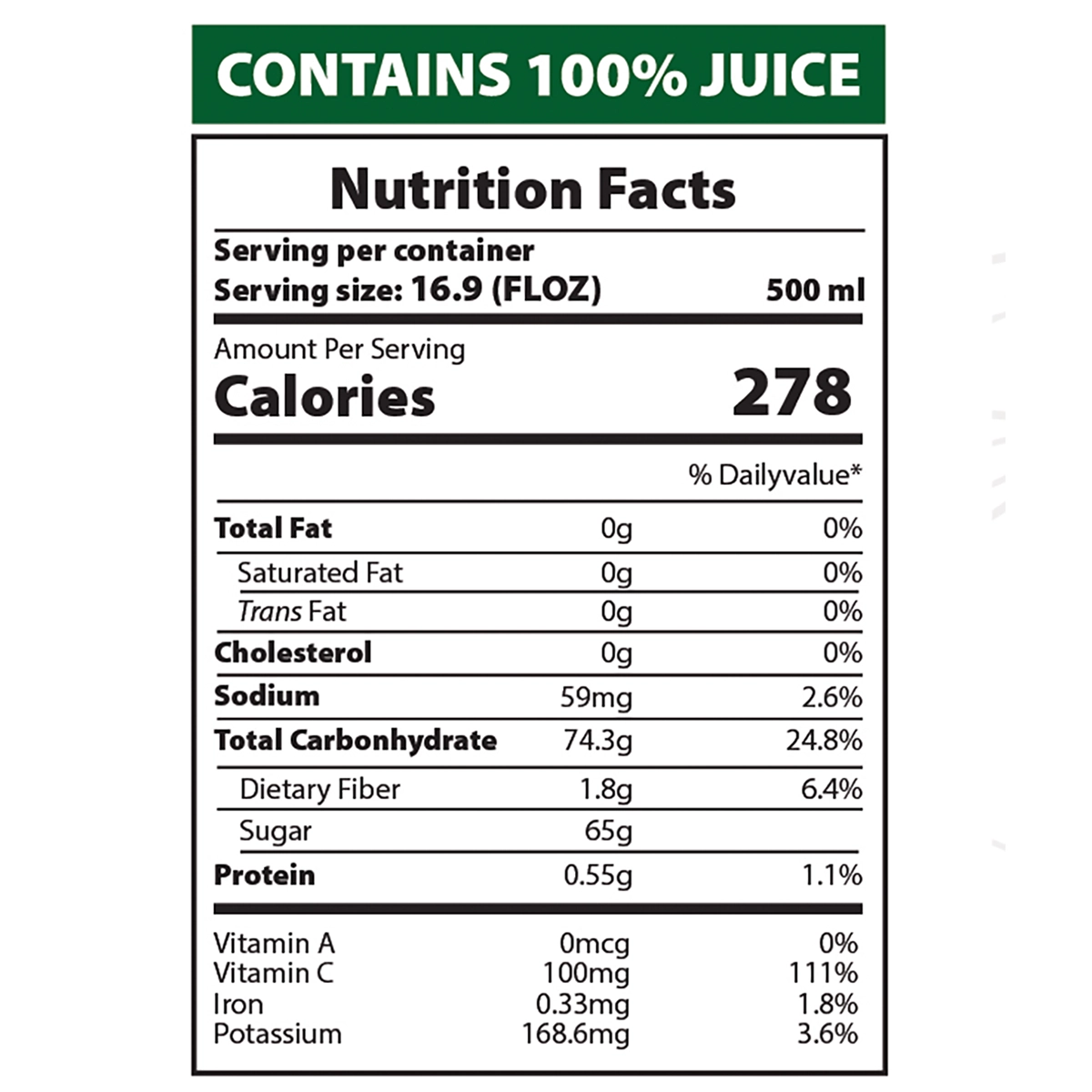 AZRA Soursop Juice Nutrition Facts Label – 500ml Can