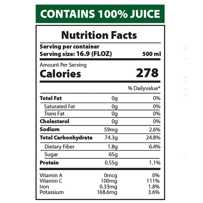 AZRA Soursop Juice Nutrition Facts Label – 500ml Can