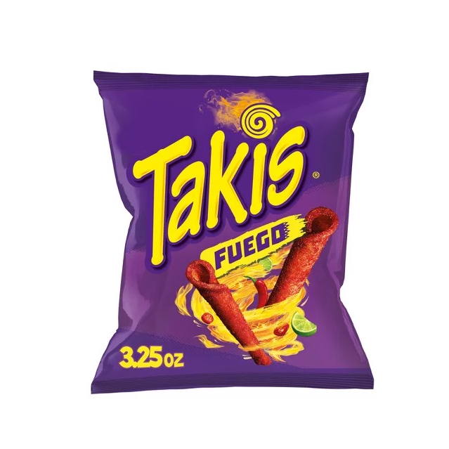 Takis Fuego Hot Chili Pepper & Lime Tortilla Chips - Case of 20 Bags, 3.25oz Each