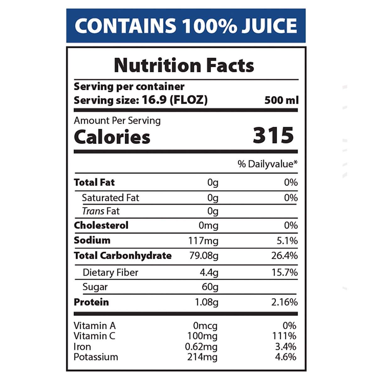 AZRA Mix Fruit Juice nutrition facts label 500ml can