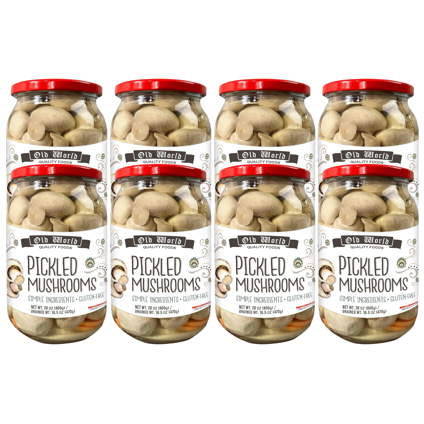 Pickled Mushrooms – 32 oz Glass Jars (8-Pack Case) | Traditional Old World Style Bulk