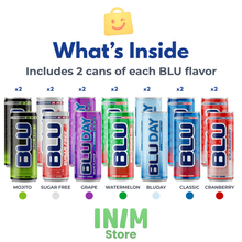 BLU Variety Pack Energy Drink – 14 Slim Cans, 7 Flavors, 2 Cans of Each, 8.4 fl oz (250 mL)