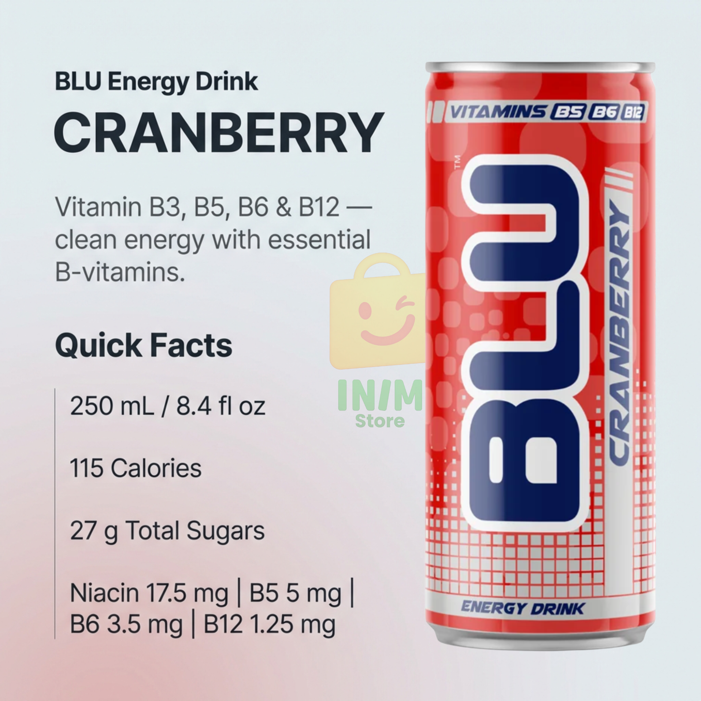 BLU Variety Pack Energy Drink – 14 Slim Cans, 7 Flavors, 2 Cans of Each, 8.4 fl oz (250 mL)