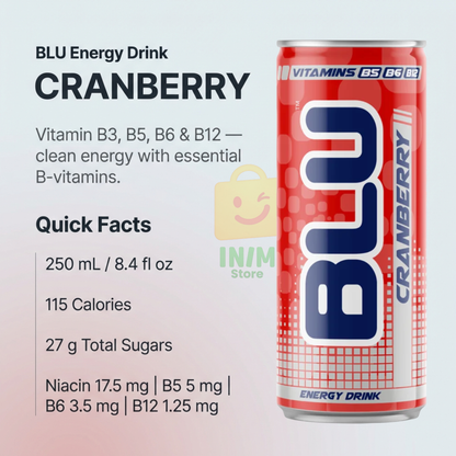 BLU Variety Pack Energy Drink – 14 Slim Cans, 7 Flavors, 2 Cans of Each, 8.4 fl oz (250 mL)