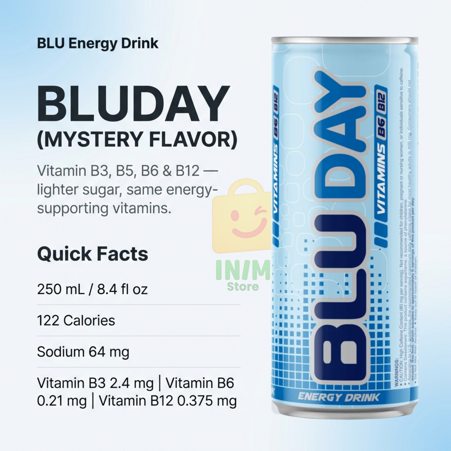 BLU Variety Pack Energy Drink – 14 Slim Cans, 7 Flavors, 2 Cans of Each, 8.4 fl oz (250 mL)