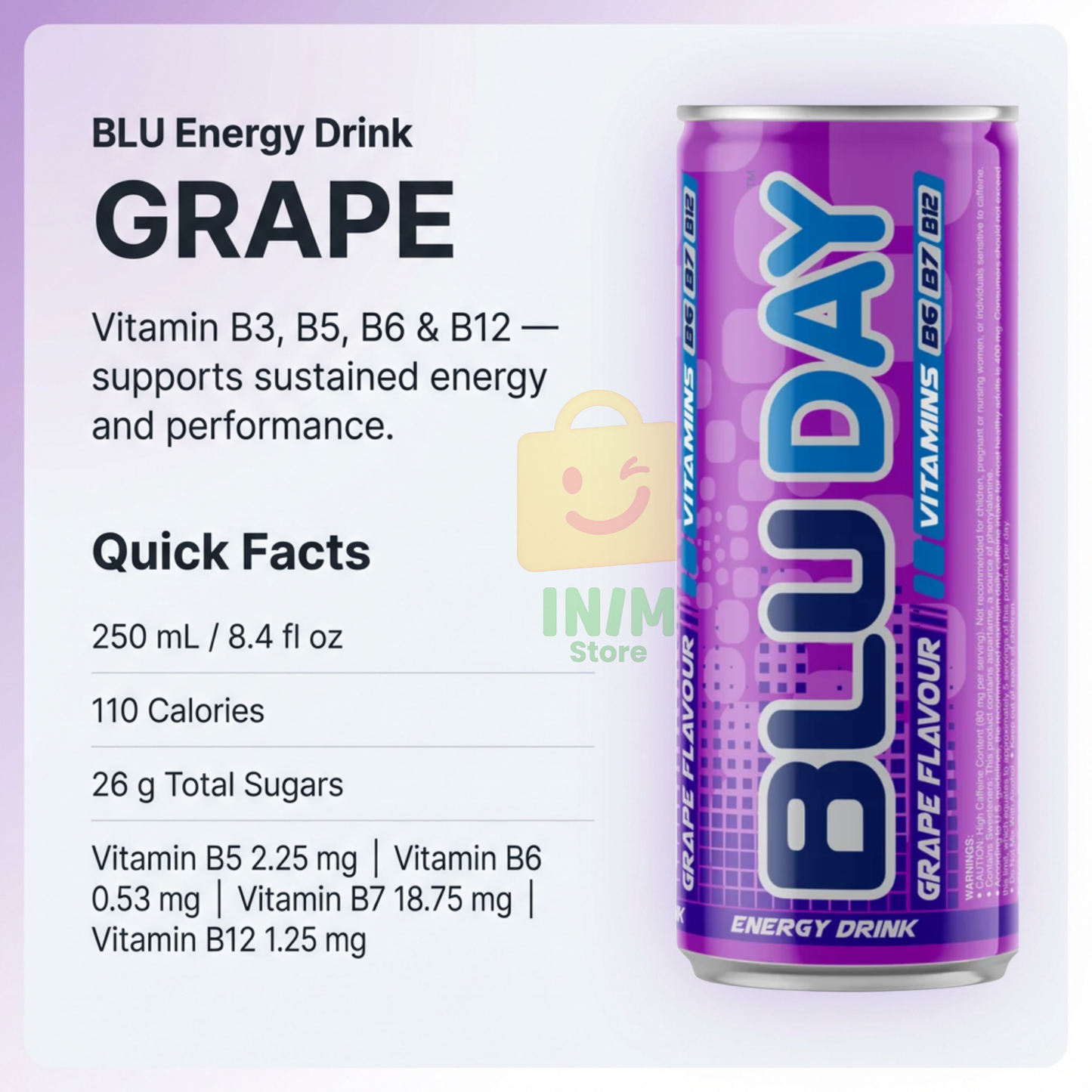BLU Variety Pack Energy Drink – 14 Slim Cans, 7 Flavors, 2 Cans of Each, 8.4 fl oz (250 mL)