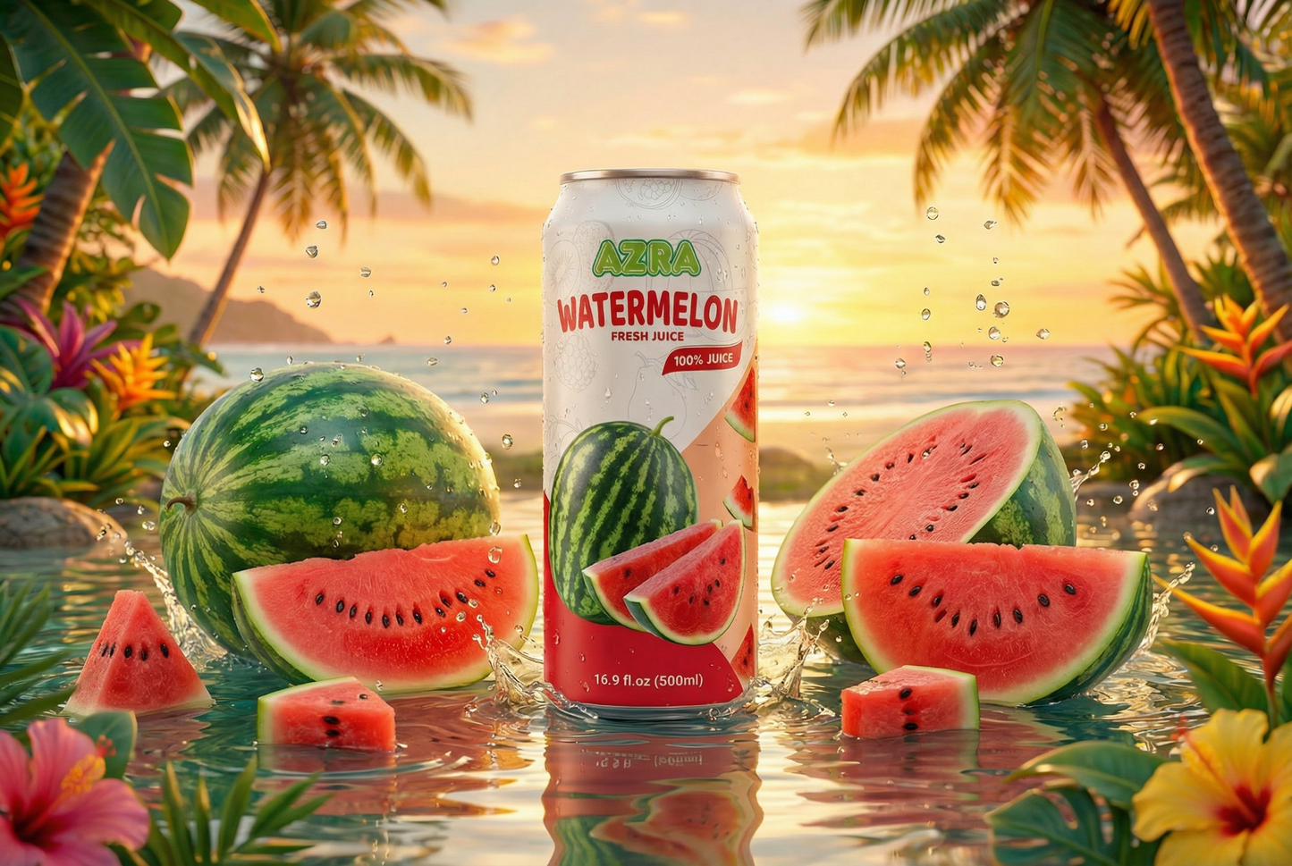 AZRA Watermelon Juice 12 Pack – 100% Tropical Juice – 500ml Cans – Imported from Vietnam