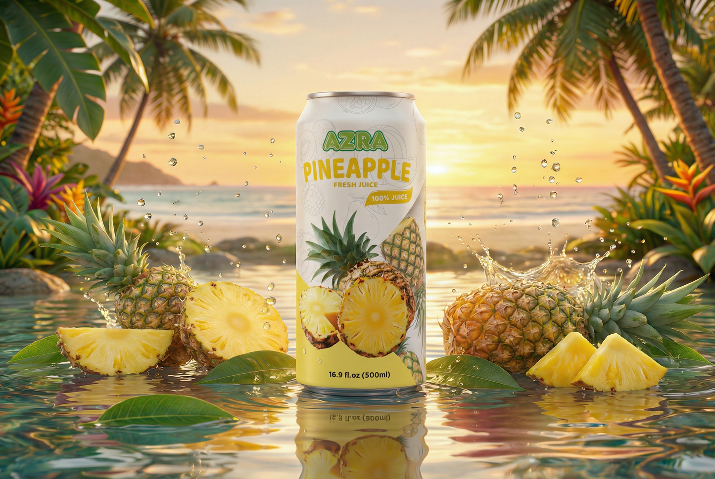 AZRA Pineapple Juice 12 Pack – 100% Tropical Juice – 500ml Cans – Imported from Vietnam