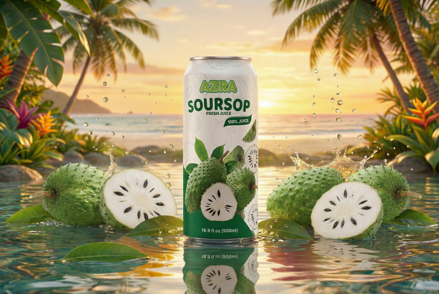 AZRA Soursop Juice 12 Pack – 100% Tropical Juice with Pulp – 500ml Cans – Imported from Vietnam