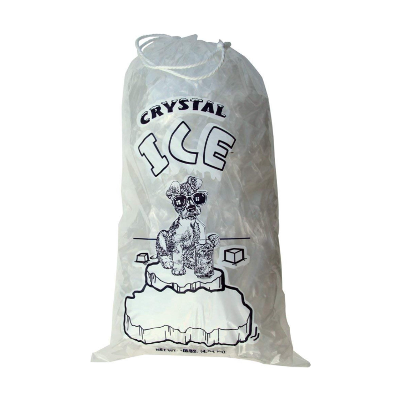 10 lbs Crystal Drawstring Ice Bags - 100 Count per Case